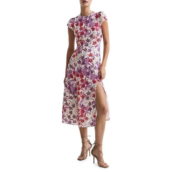 Reiss Livia Floral Printed Cut Out Back Midi Dress size 2 - Picture 1 of 8